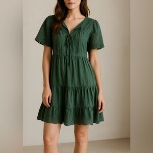 🌿‎ Old Navy Green Eyelet Mini Dress S | Boho Cotton Chic 💫
